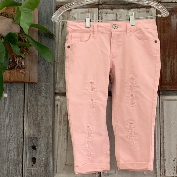 💠Girls Pale Pink Distressed Crop Pant - Picture 1 of 4